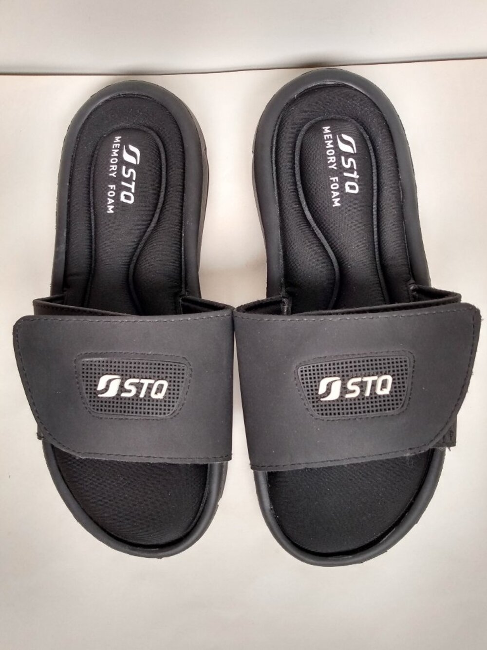 STQ Women's Black Slide Sandals Memory Foam Comfort Size 8 New NWOT Arch Support